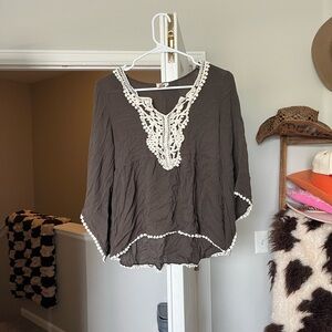 Women's Brown Top with Lace Trim